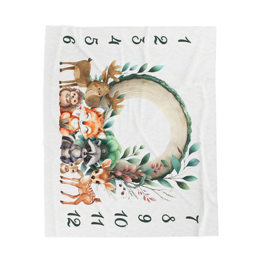 Cute Wildlife Milestone Velveteen Plush Blanket