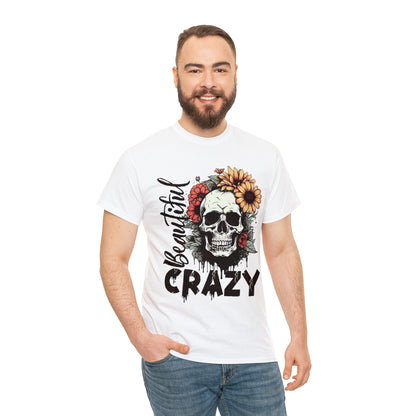 Beautiful Crazy Skull With Flowers Halloween Short Sleeve Tee