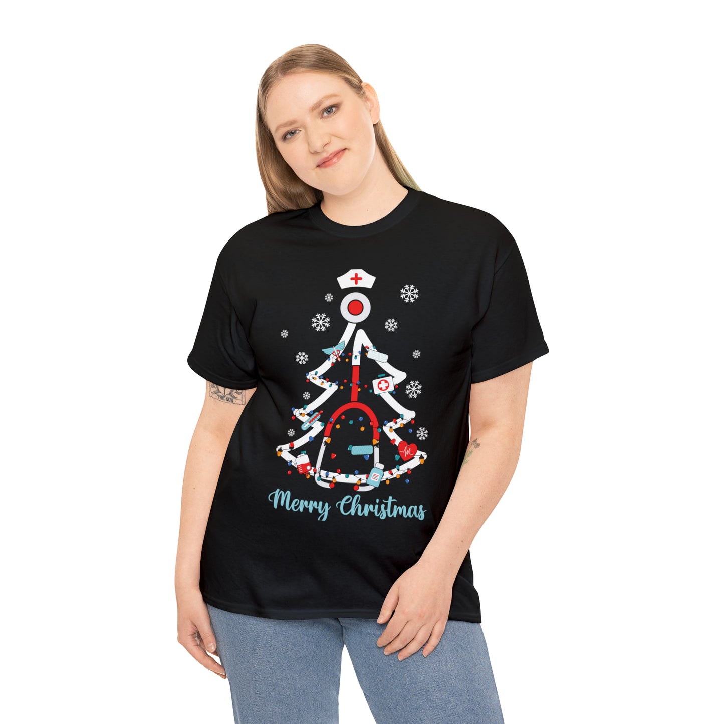 Merry Christmas Stethoscope Christmas Tree Medical Nurse Short Sleeve Tee