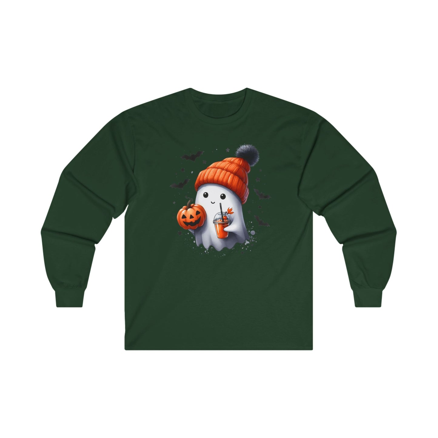 Cute Halloween Ghost With Hat Pumpkin Juice long sleeve T-shirt