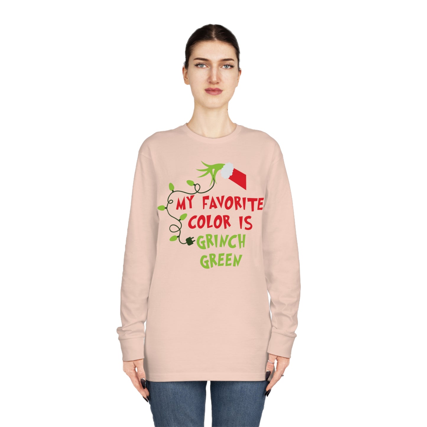My Favorite Color is Grinch Green Christmas Long Sleeve T-Shirt