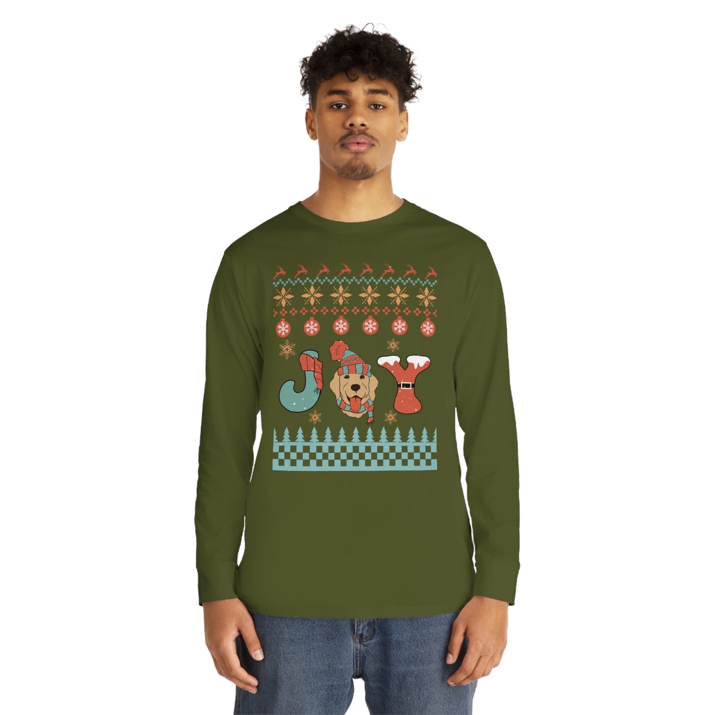 Joy Golden Retriever Dog Christmas Ugly Sweater Long Sleeve Tee