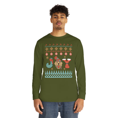 Joy Golden Retriever Dog Christmas Ugly Sweater Long Sleeve Tee