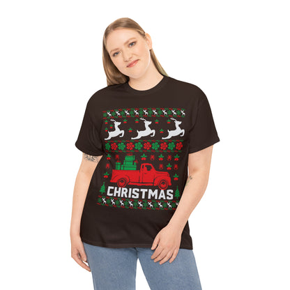 Red Merry Christmas Truck Ugly Sweater Short Sleeve Tee