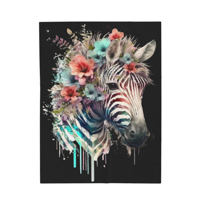 Watercolor Zebra with Flowers Blanket