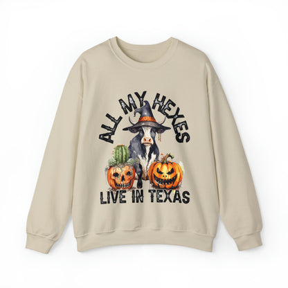 All My Hexes Live In Texas Cow With Pumpkins Halloween Sweatshirt