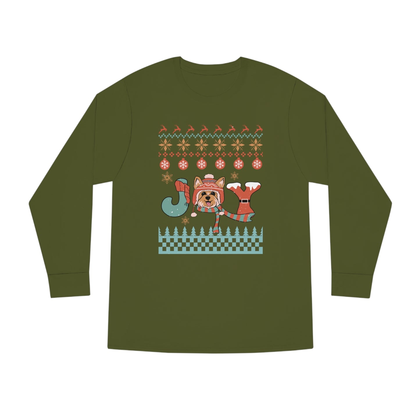 Joy Yorkshire Terrier Yorkie Dog Christmas Ugly Sweater Long Sleeve Tee