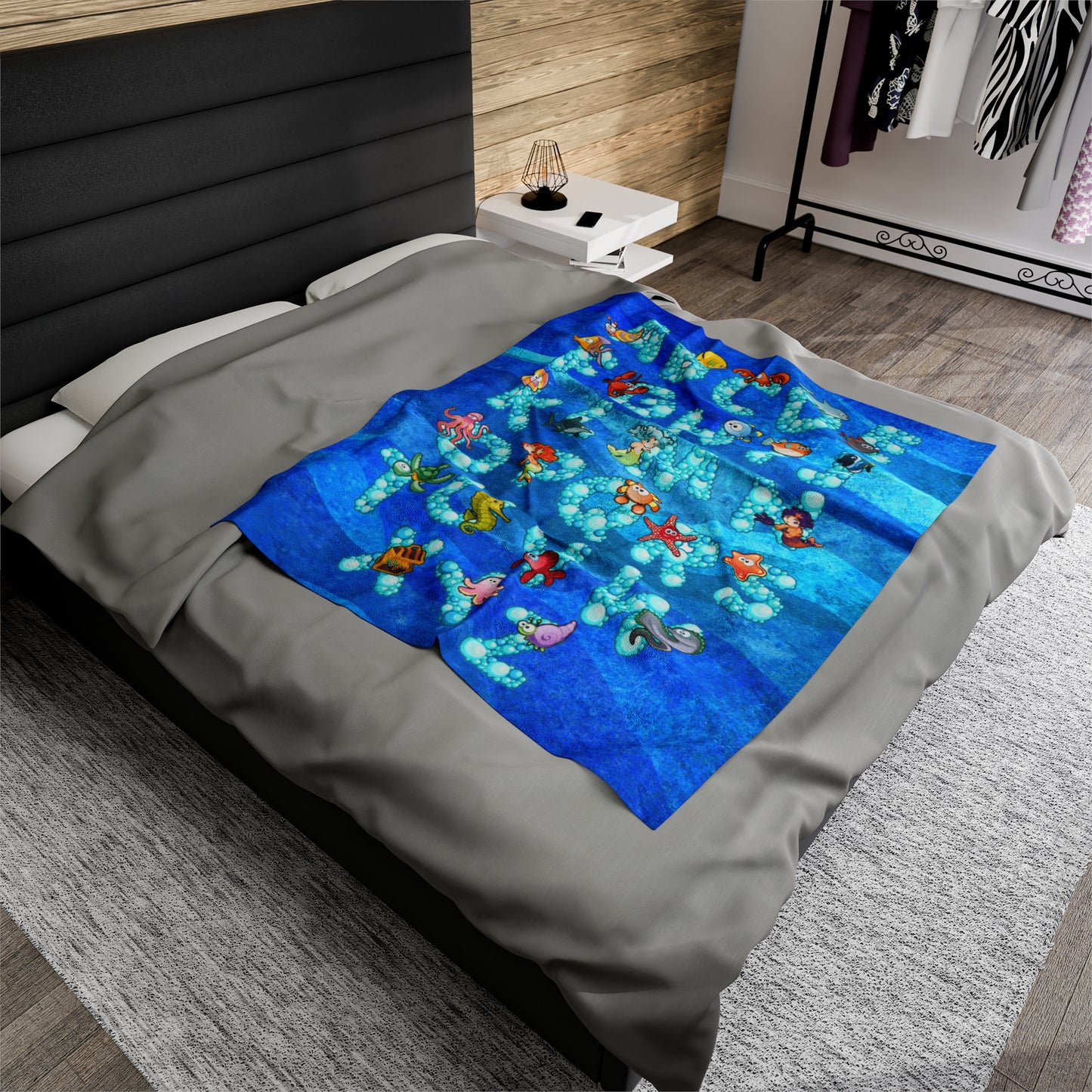 Blue Sea Life Alphabet Plush Blanket