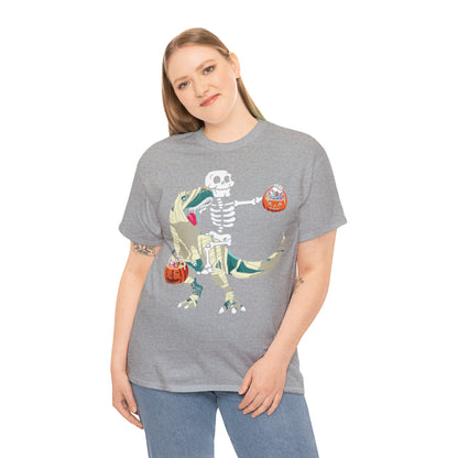 Skeleton Riding Mummy Dinosaur Halloween Short Sleeve Tee