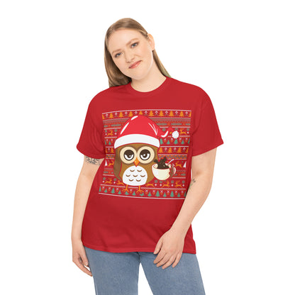 Owl in Santa Hat Ugly Christmas Sweater Short Sleeve Tee