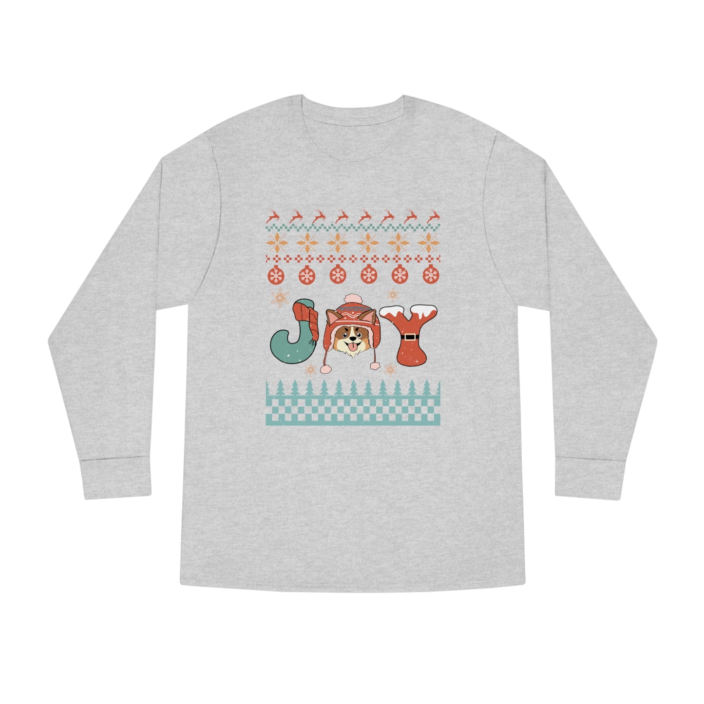 Joy Corgi Dog Christmas Ugly Sweater Long Sleeve Tee
