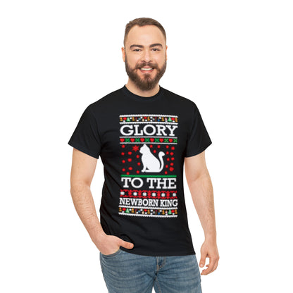 Glory to the Newborn King Cat Christmas Ugly Sweater Short Sleeve Tee