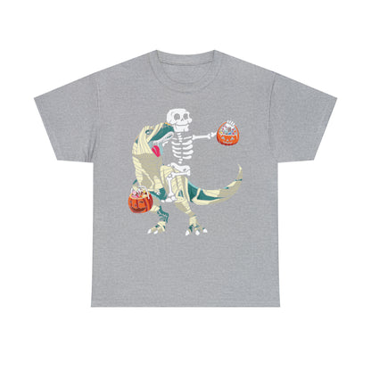 Skeleton Riding Mummy Dinosaur Halloween Short Sleeve Tee