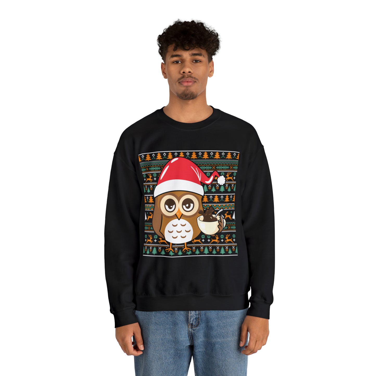 Owl in Santa Hat Ugly Christmas Sweater Sweatshirt
