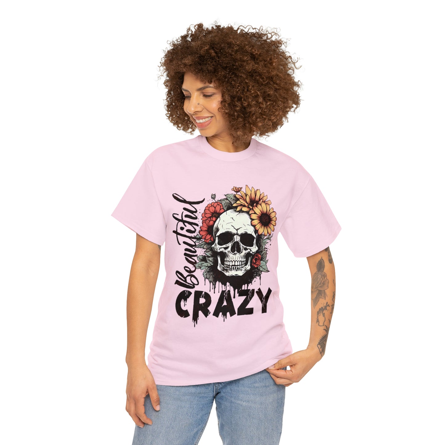 Beautiful Crazy Skull With Flowers Halloween Short Sleeve Tee