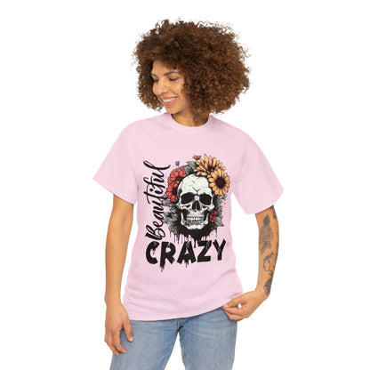 Beautiful Crazy Skull With Flowers Halloween Short Sleeve Tee