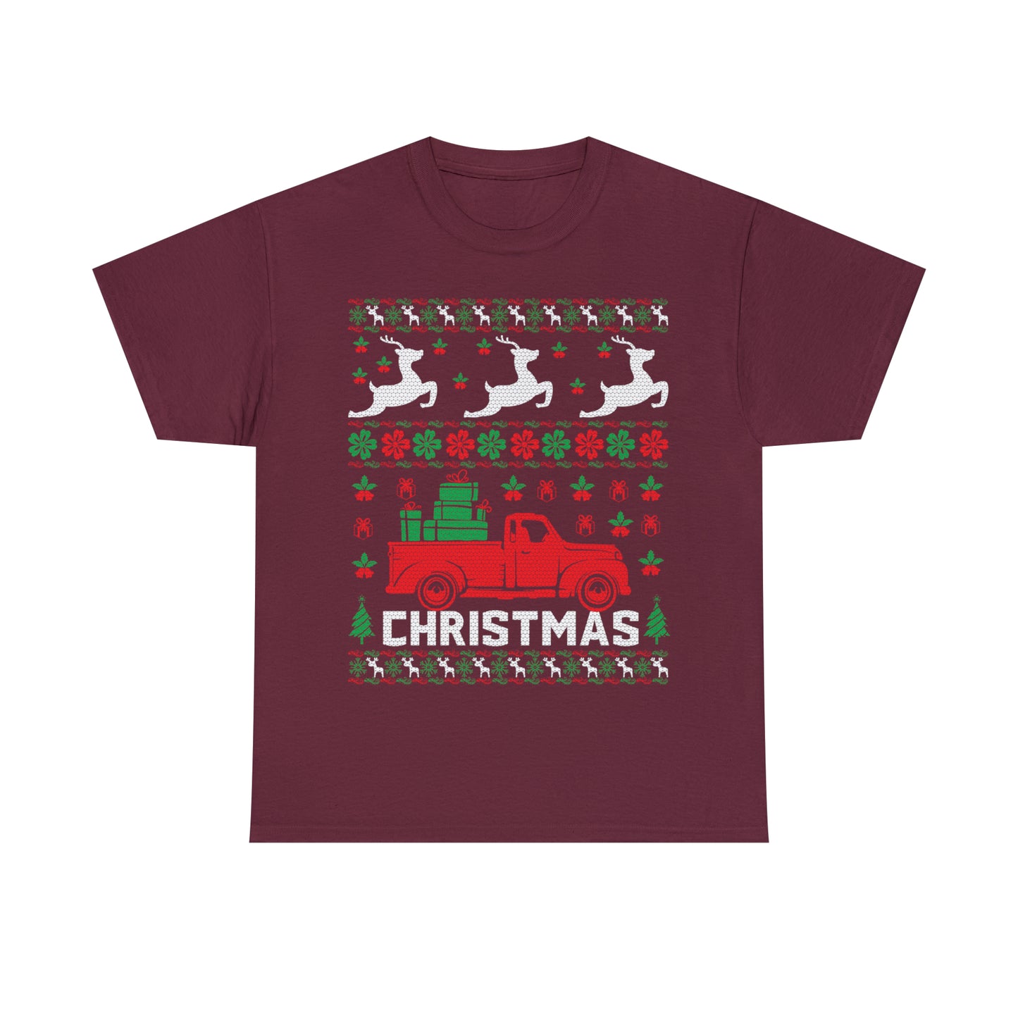 Red Merry Christmas Truck Ugly Sweater Short Sleeve Tee