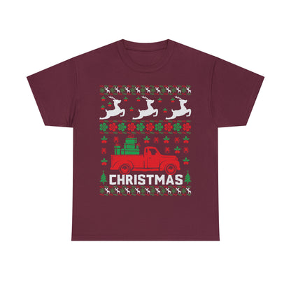 Red Merry Christmas Truck Ugly Sweater Short Sleeve Tee