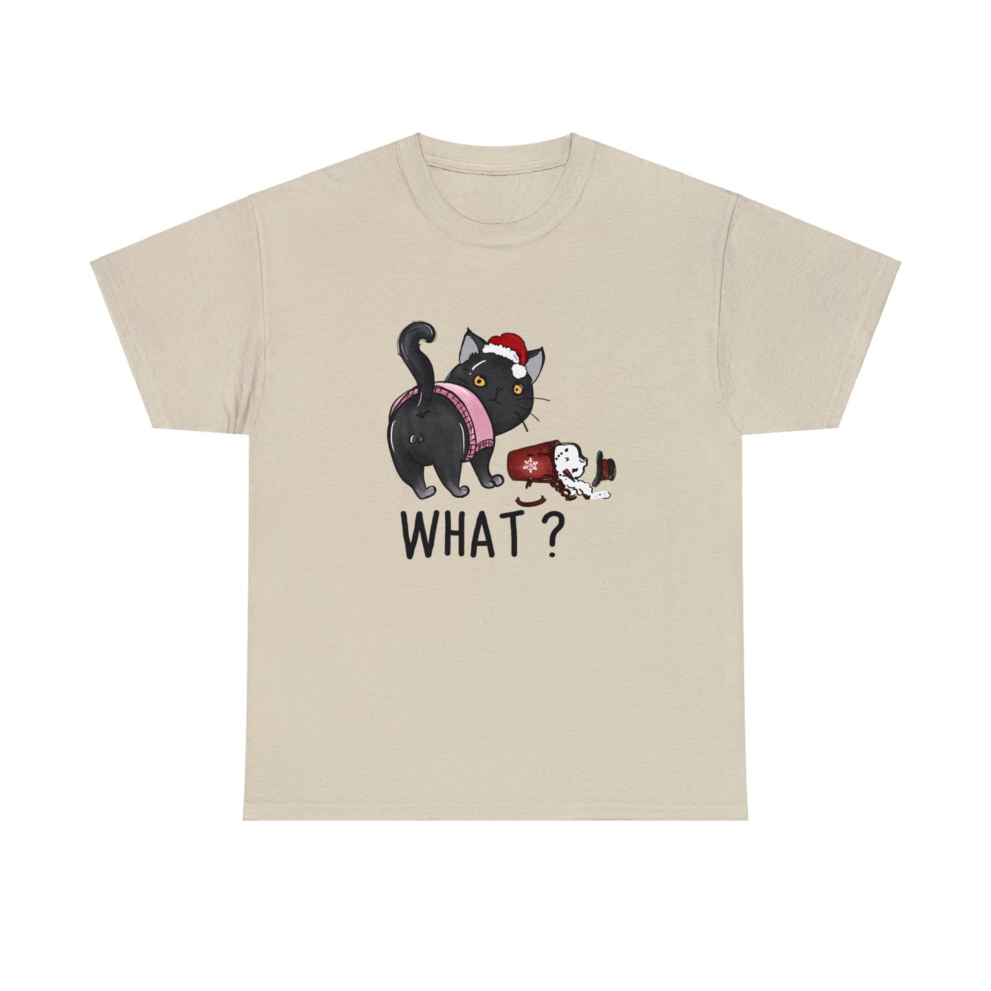 What? Cat Knocking Over Coffee Christmas Short Sleeve Tee