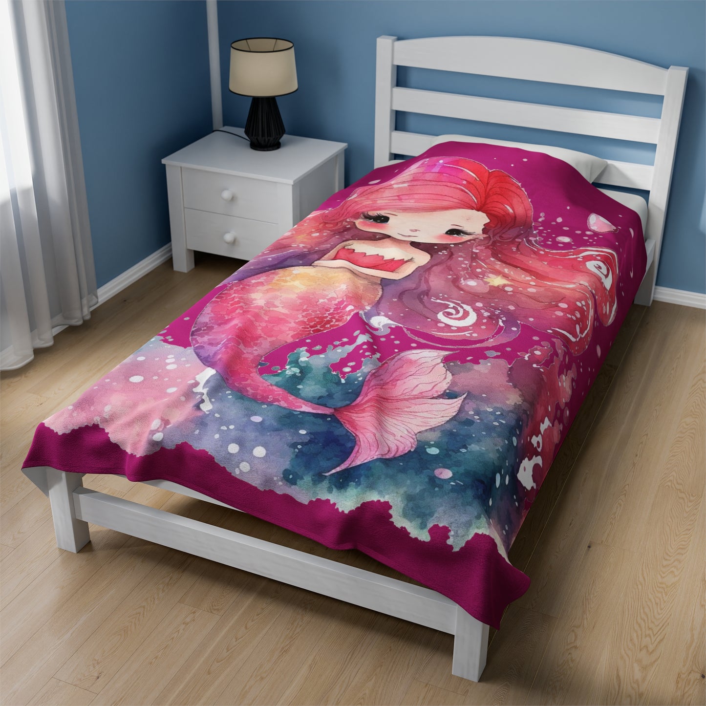 Watercolor Pink Mermaid Pattern Blanket