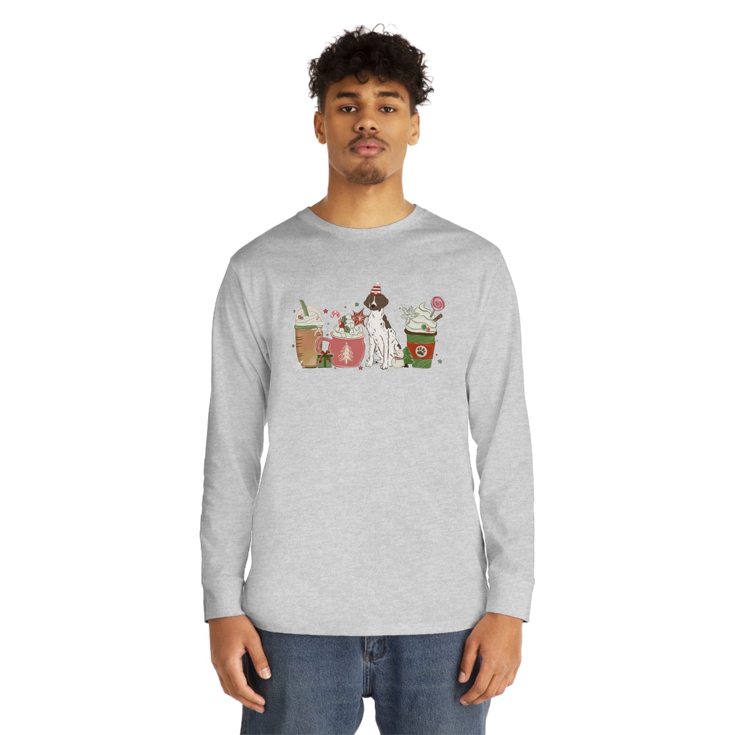 Pointer Dog Latte Christmas Long Sleeve Tee