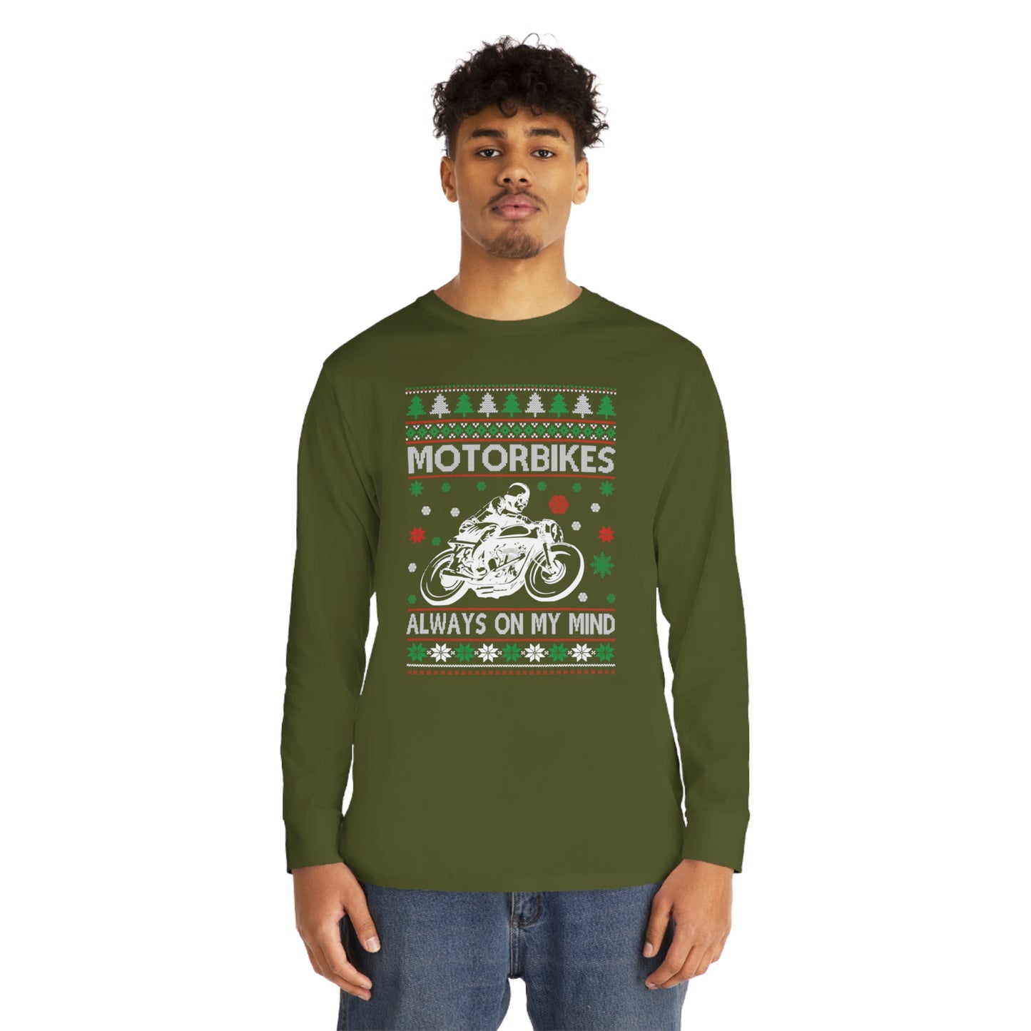 Motorbikes Always on My Mind Christmas Ugly Sweater Long Sleeve Tee