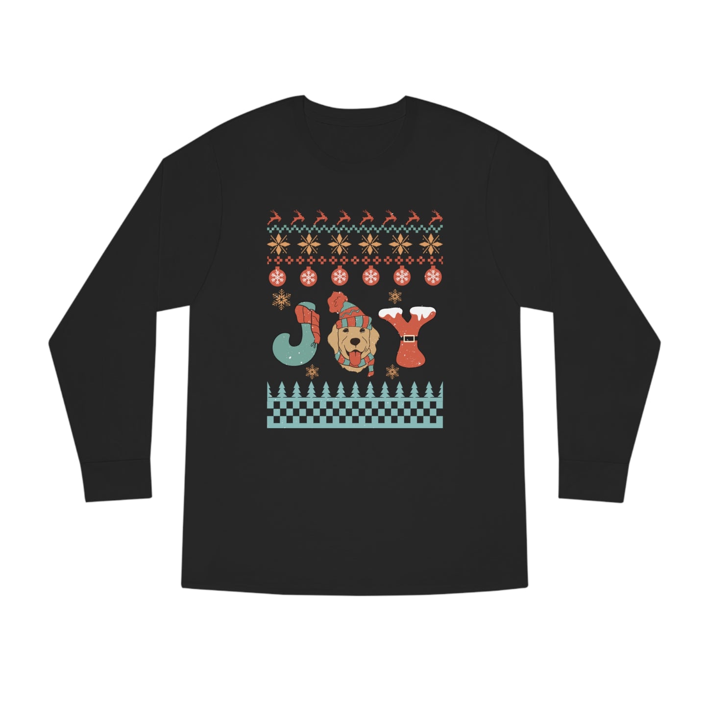 Joy Golden Retriever Dog Christmas Ugly Sweater Long Sleeve Tee