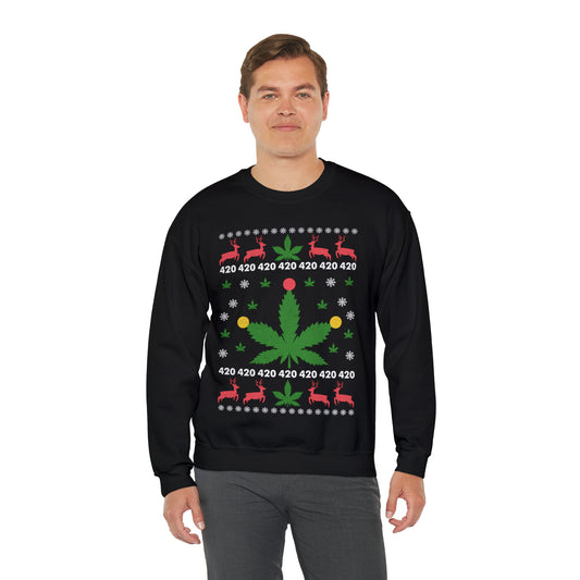 Cannabis Leaf with Lights Christmas Ugly Sweater Sweatshirt