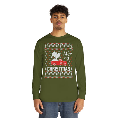 Dinosaur in Red Truck Merry Christmas Ugly Sweater Long Sleeve T-shirt