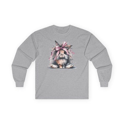 Crazy Long Haired Rabbit With Bow Long Sleeve T-Shirt