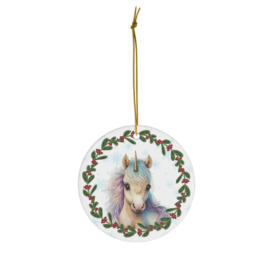 Mystical Unicorn Christmas Ceramic Ornament