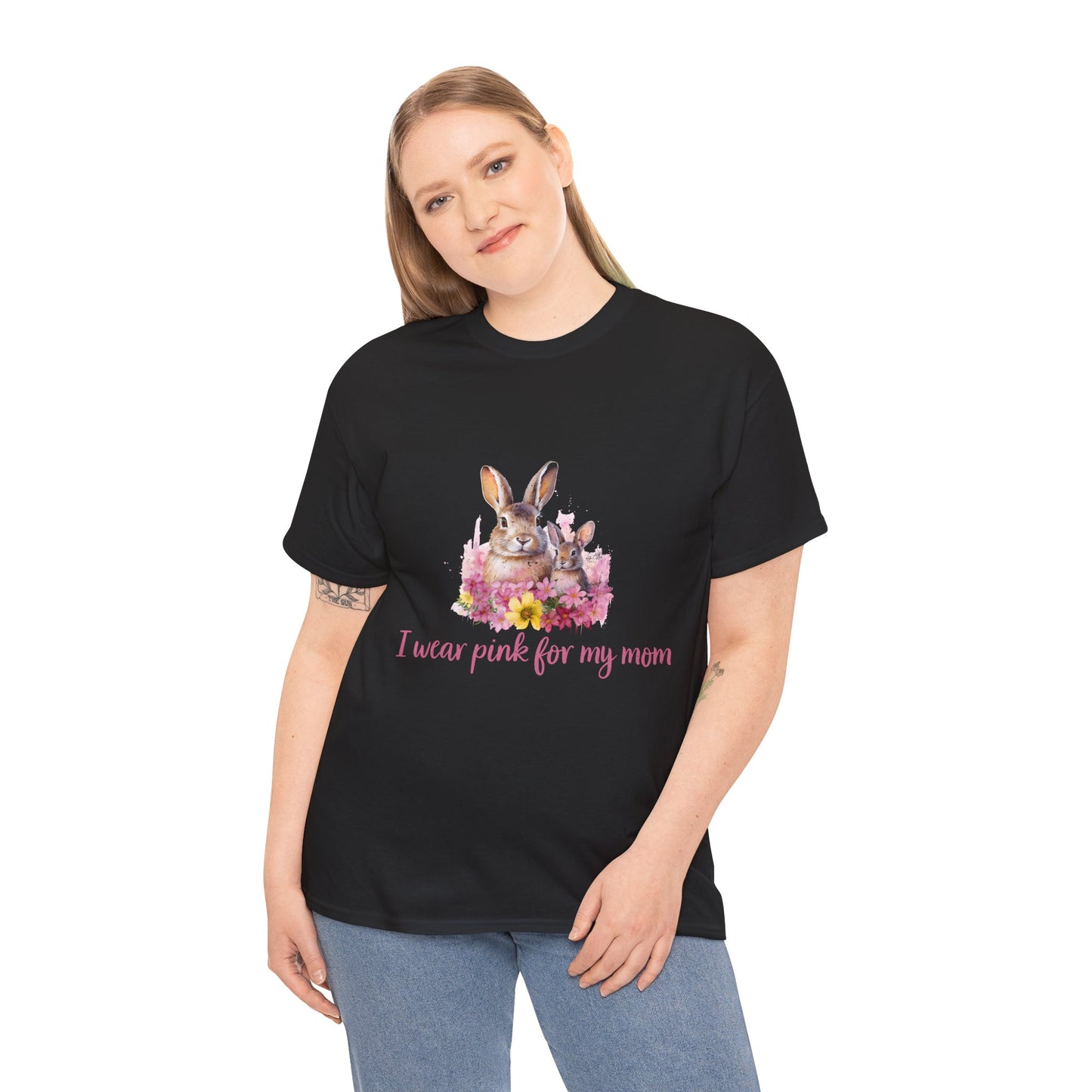 I Wear Pink For My Mom Rabbit Breast Cancer Short Sleeve Tee