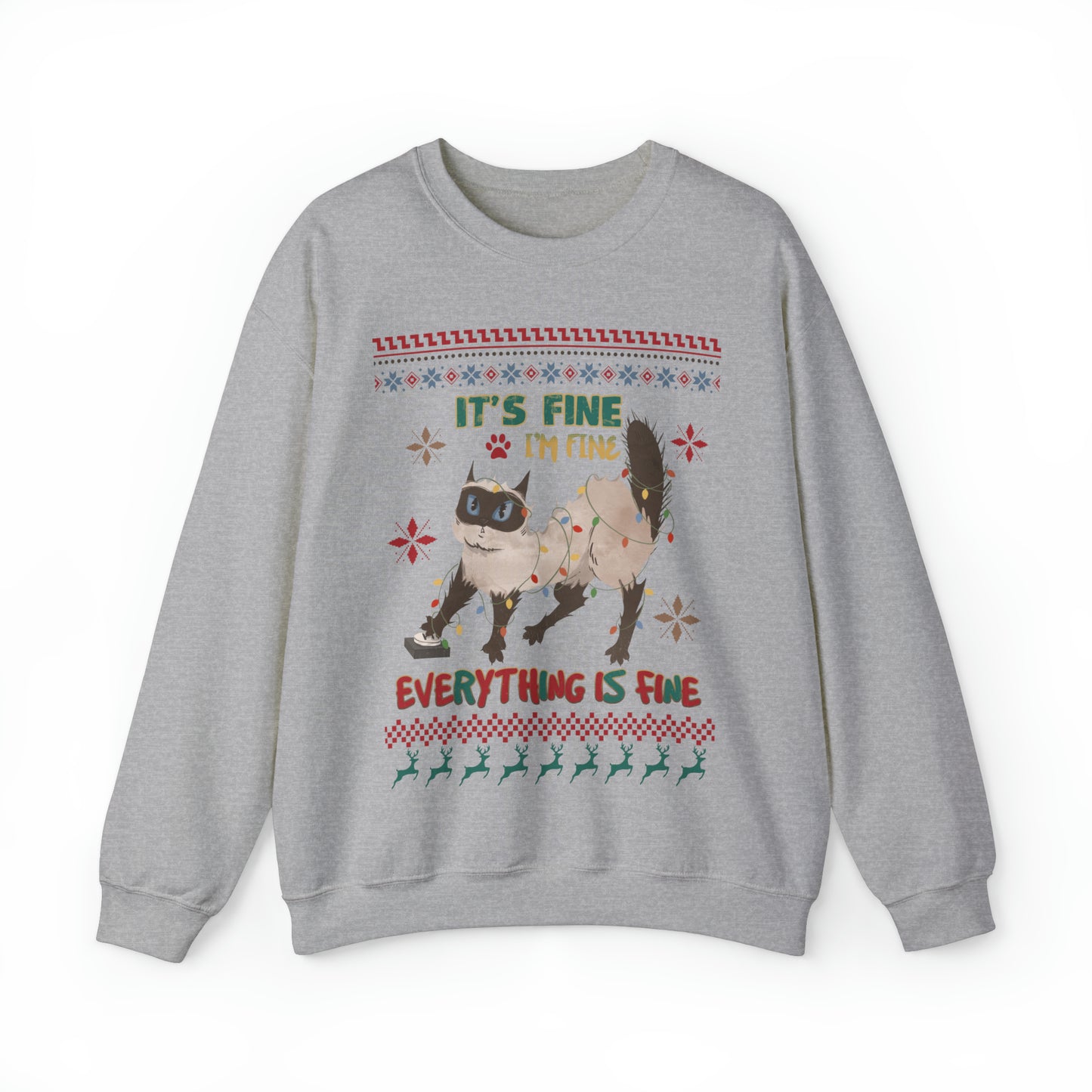 It's Fine I'm Fine Everything is Fine Cat in Lights Christmas Ugly Sweater Sweatshirt