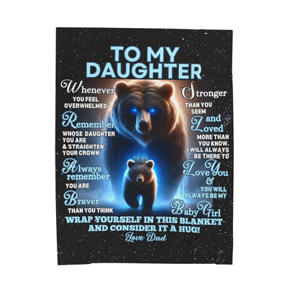 Bear and Cub Velveteen Plush Blanket for Daughter with Crown and Heartwarming Message from Dad