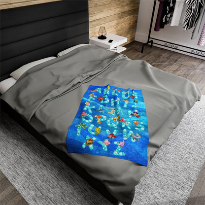 Blue Sea Life Alphabet Plush Blanket