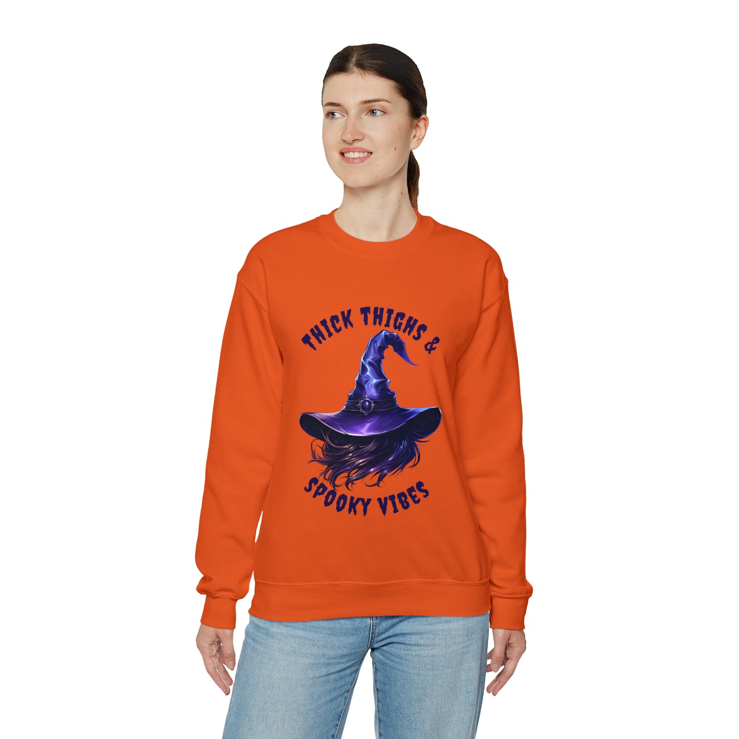 Thick Thighs And Spooky Vibes Witch Hat Halloween Sweatshirt