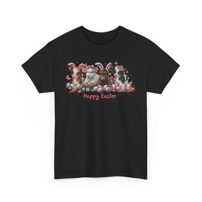 Easter Highland Cows with Rabbit Ears Short Sleeve Tshirt