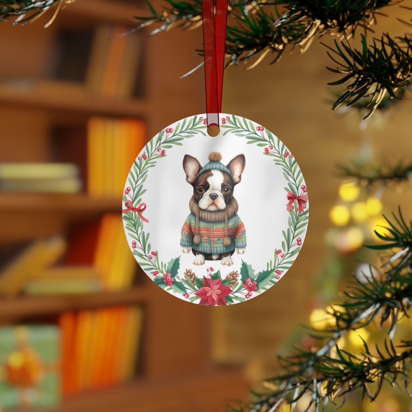 Boston Terrier Dog in Sweater Ornament