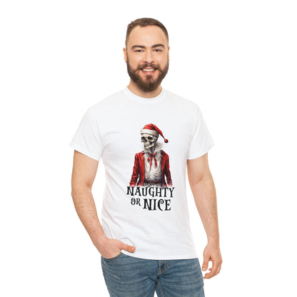 Naughty or Nice Skeleton Christmas Short Sleeve Tee