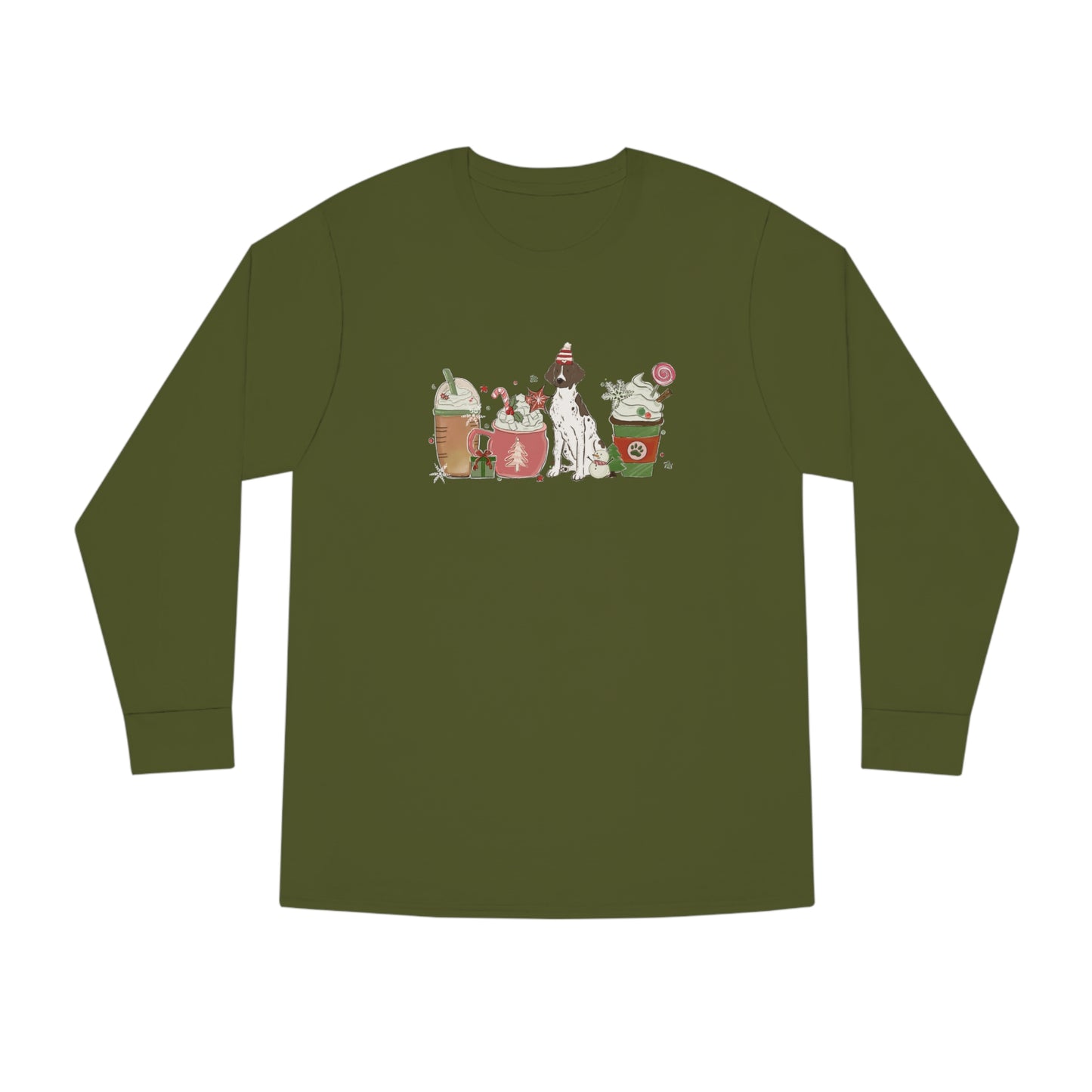 Pointer Dog Latte Christmas Long Sleeve Tee