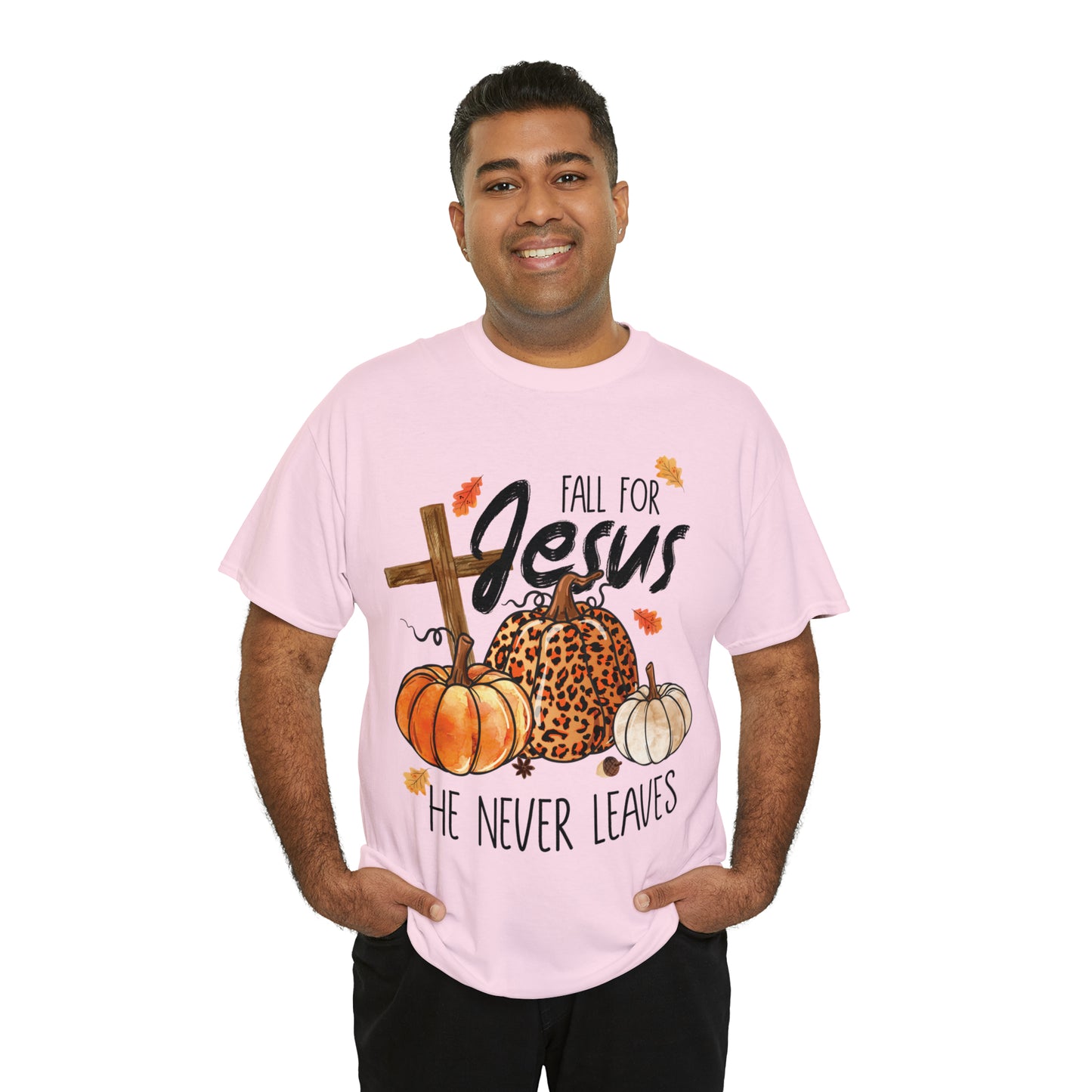 Fall For Jesus He Never Leaves Christian Halloween Short Sleeve Tee