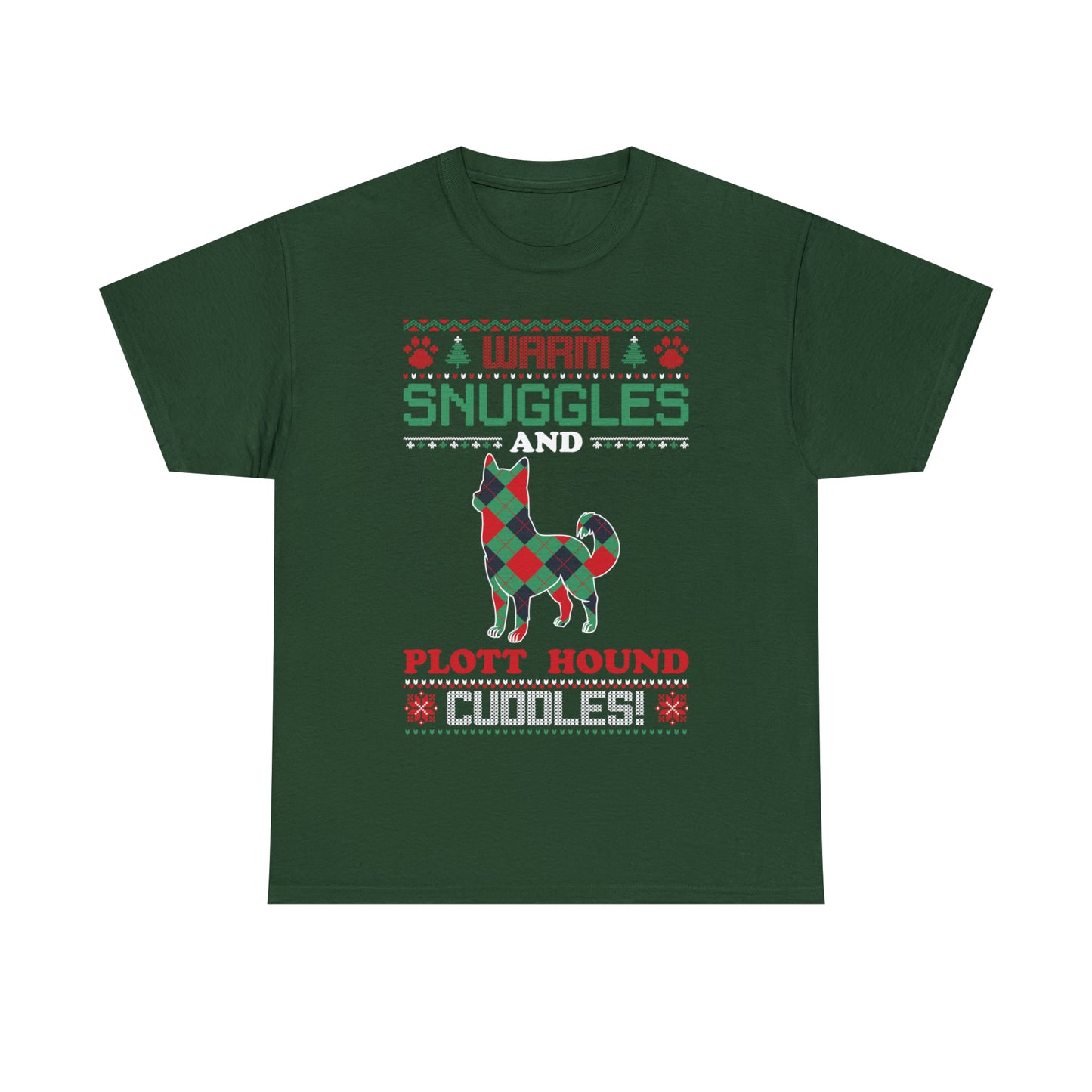 Warm Snuggles and Plott Hound Cuddles Christmas Ugly Sweater Short Sleeve Tee