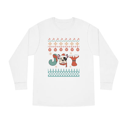 Joy French Bulldog Frenchie Dog Christmas Ugly Sweater Long Sleeve Tee