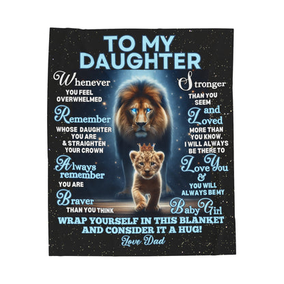 Lion and Cub Velveteen Plush Blanket for Daughter with Crown and Heartwarming Message from Dad