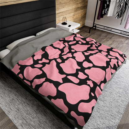 Pink with Black Cow Print Plush Blanket