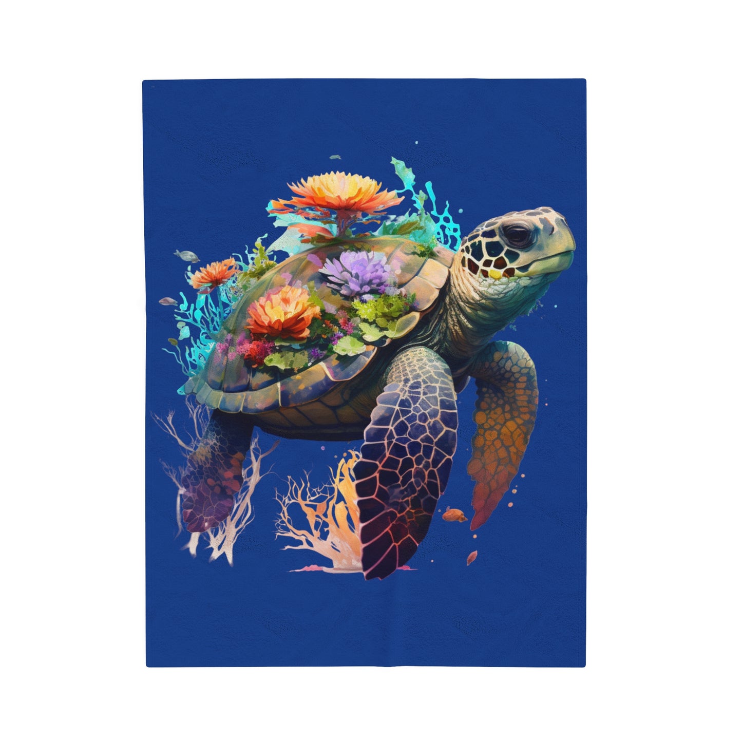 Sea Turtle with Flowers Blanket