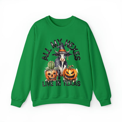 All My Hexes Live In Texas Cow With Pumpkins Halloween Sweatshirt