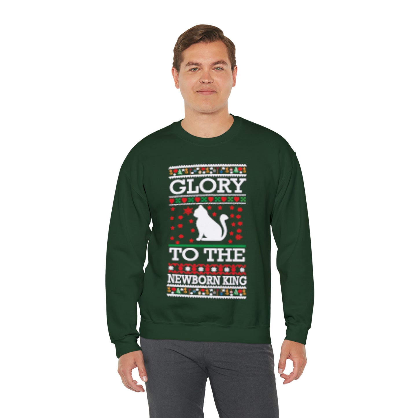 Glory to the Newborn King Cat Christmas Ugly Sweater Sweatshirt