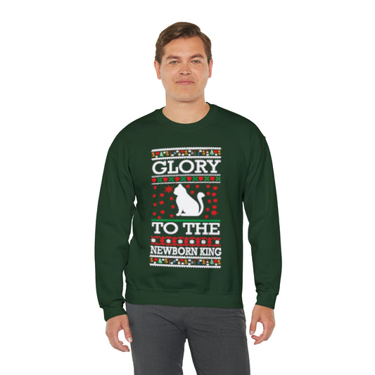 Glory to the Newborn King Cat Christmas Ugly Sweater Sweatshirt