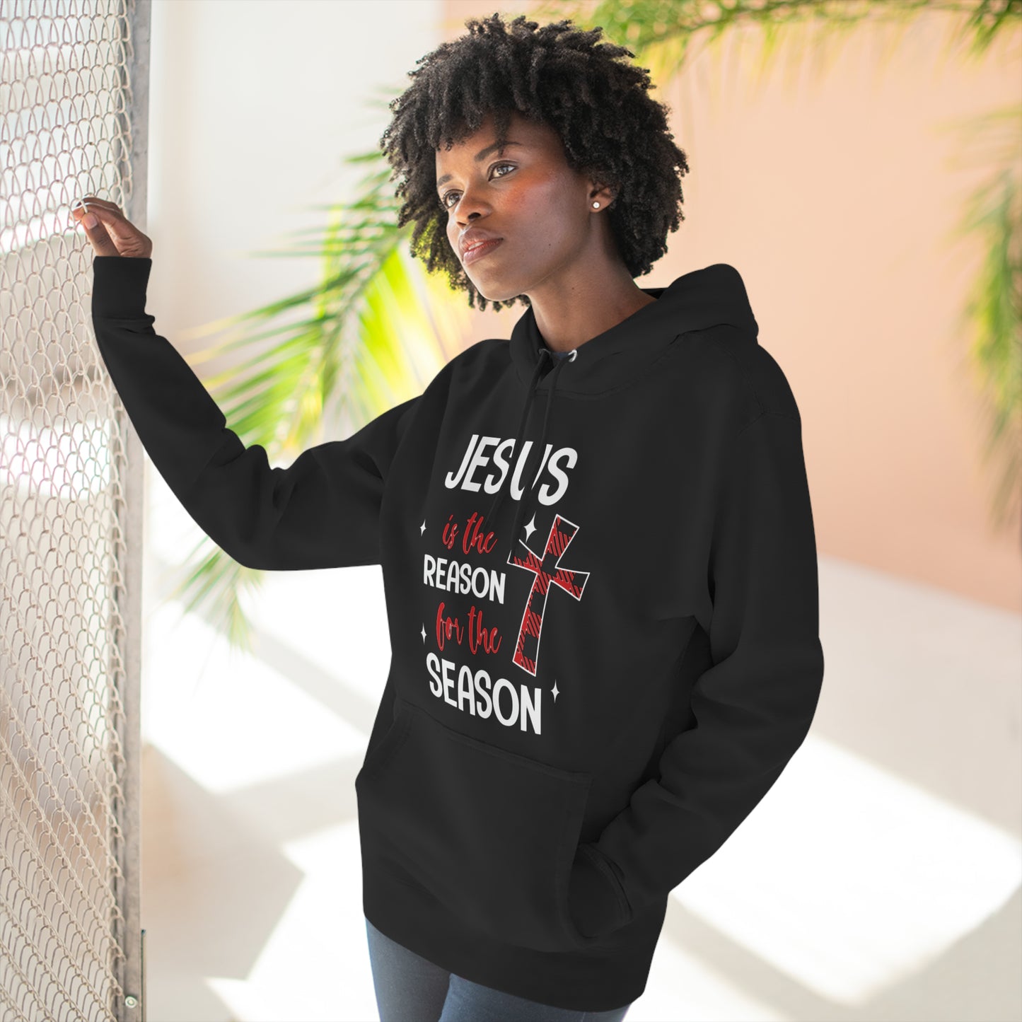 Jesus is the Reason for the Season Christmas Lights Pullover Hoodie